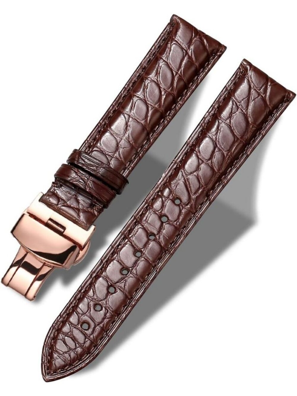 Genuine Leather Alligator & Cowhide Watch Strap, 18mm-24mm, Deployment Buckle
